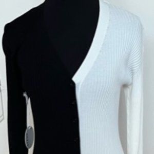 STAUD Shoko Colorblock Black and White Body-Con Sweaterdress